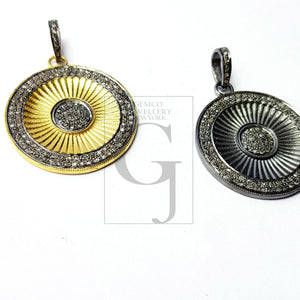 Beautiful Circle Rosecut Pave Diamond Pendant 925 Sterling Silver Handmade Finish Diamond Jewelry