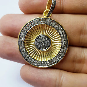 Beautiful Circle Rosecut Pave Diamond Pendant 925 Sterling Silver Handmade Finish Diamond Jewelry
