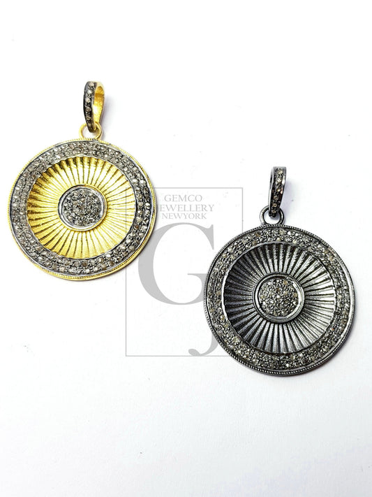 Beautiful Circle Rosecut Pave Diamond Pendant 925 Sterling Silver Handmade Finish Diamond Jewelry