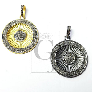 Beautiful Circle Rosecut Pave Diamond Pendant 925 Sterling Silver Handmade Finish Diamond Jewelry