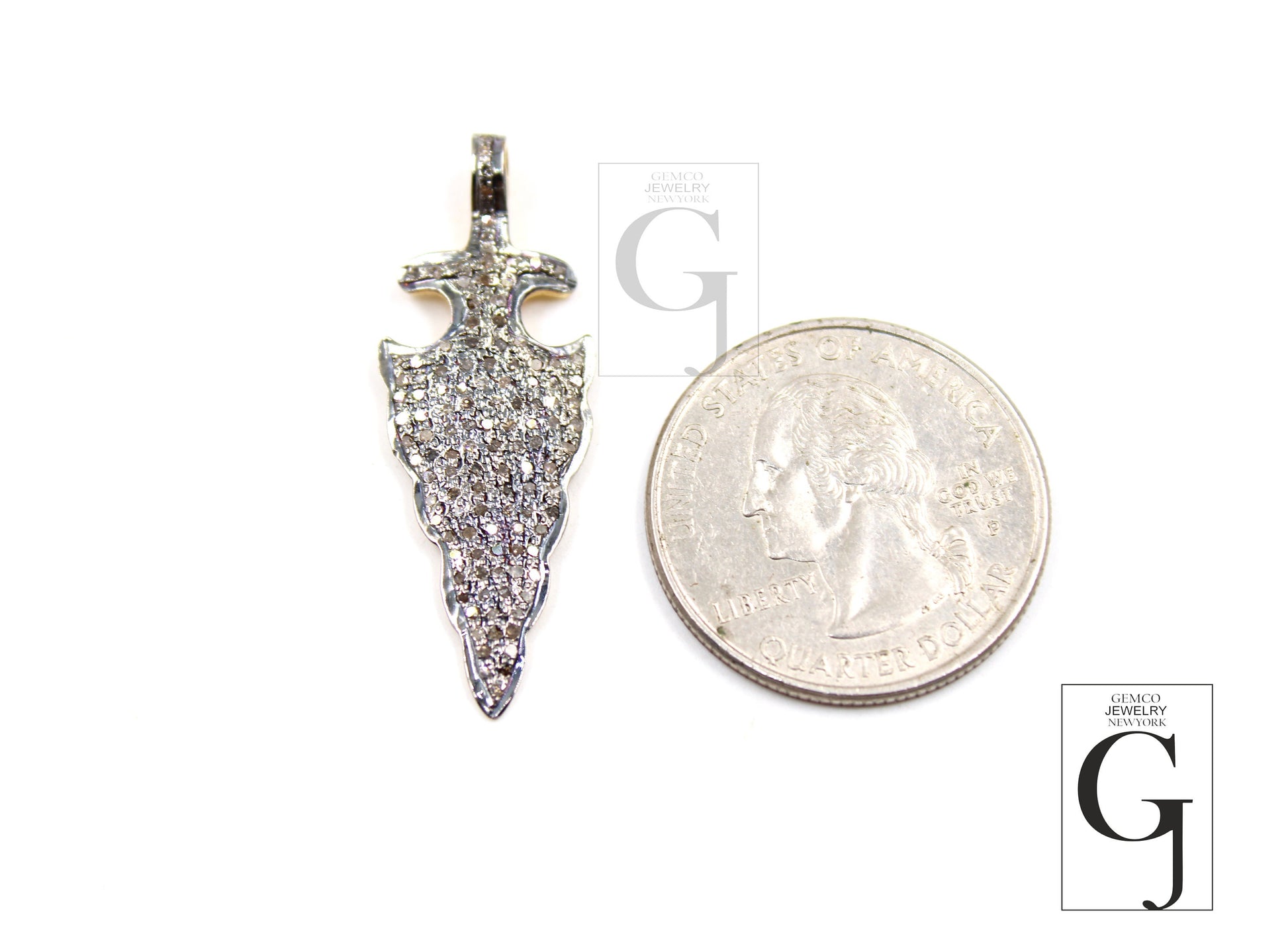 Beautiful Arrowhead Pendant Designer Charm Rosecut Pave Diamond Pendant 925 Sterling Silver Handmade Finish Diamond Charms Necklace Pendant