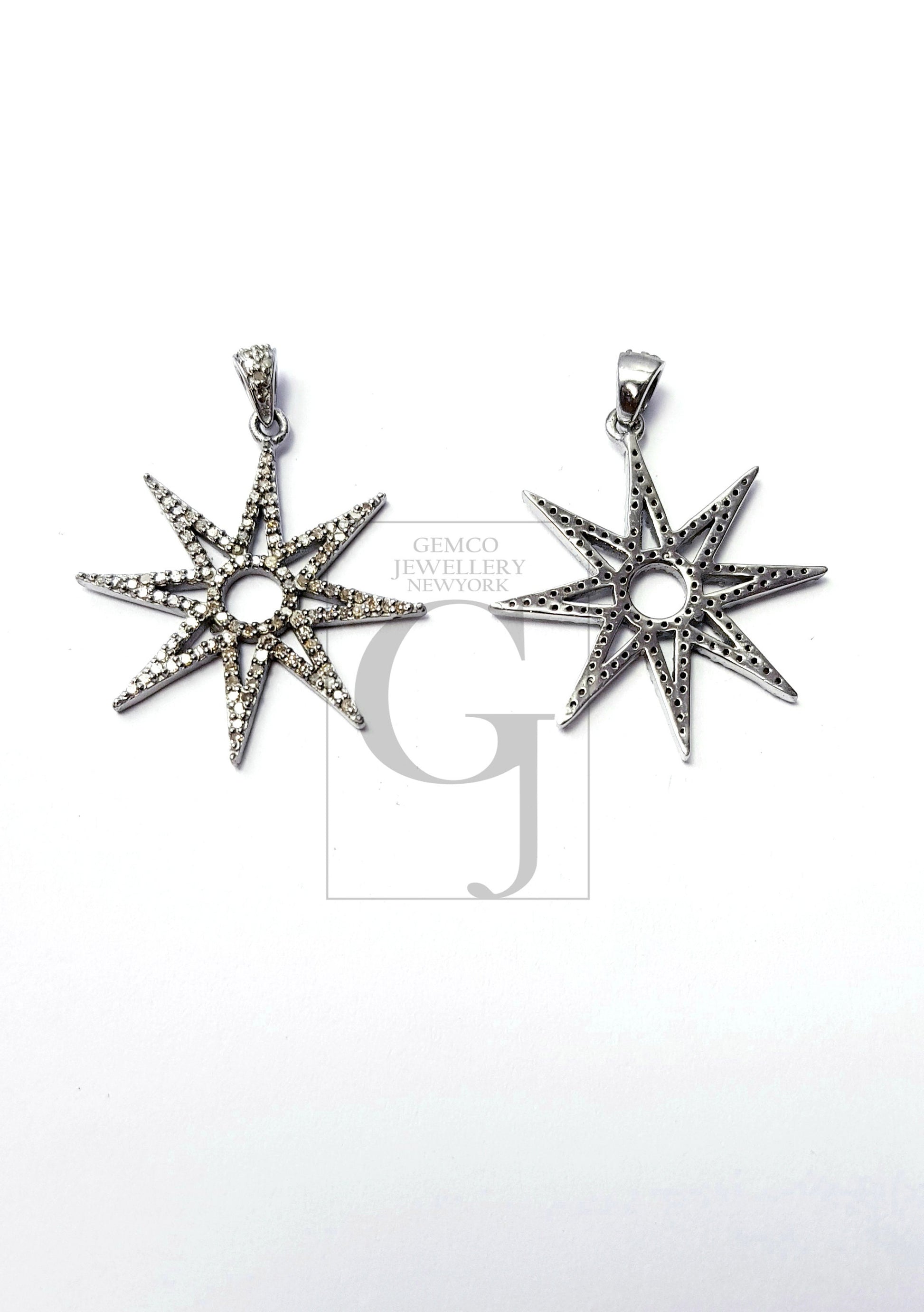 Beautiful Starburst Rosecut Pave Diamond Pendant 925 Sterling Silver Handmade Finish Start Design Diamond Pendant Jewelry
