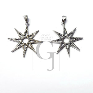 Beautiful Starburst Rosecut Pave Diamond Pendant 925 Sterling Silver Handmade Finish Start Design Diamond Pendant Jewelry