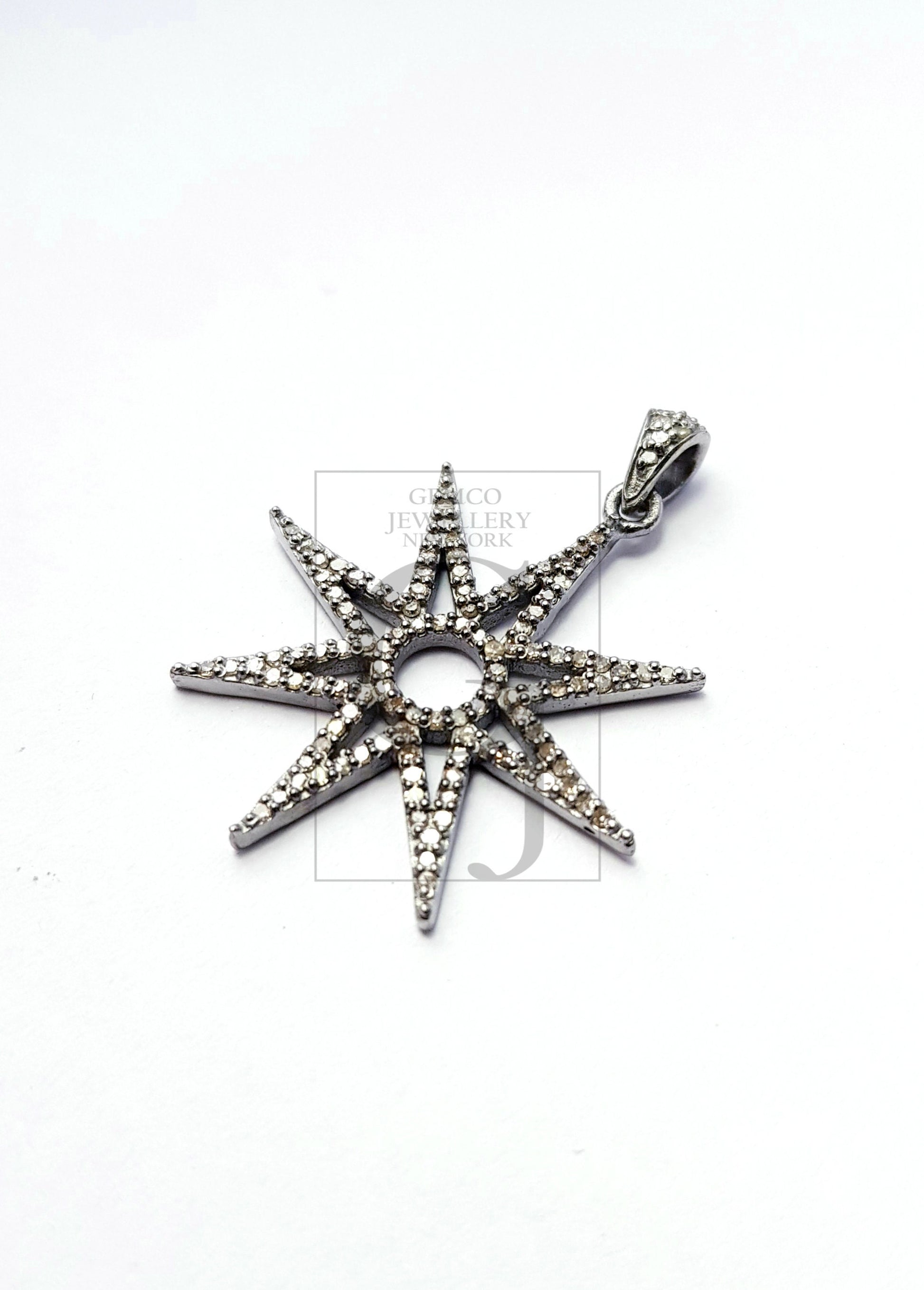 Beautiful Starburst Rosecut Pave Diamond Pendant 925 Sterling Silver Handmade Finish Start Design Diamond Pendant Jewelry
