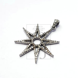Beautiful Starburst Rosecut Pave Diamond Pendant 925 Sterling Silver Handmade Finish Start Design Diamond Pendant Jewelry