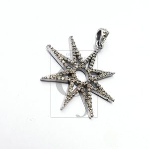 Beautiful Starburst Rosecut Pave Diamond Pendant 925 Sterling Silver Handmade Finish Start Design Diamond Pendant Jewelry