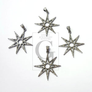 Beautiful Starburst Rosecut Pave Diamond Pendant 925 Sterling Silver Handmade Finish Start Design Diamond Pendant Jewelry