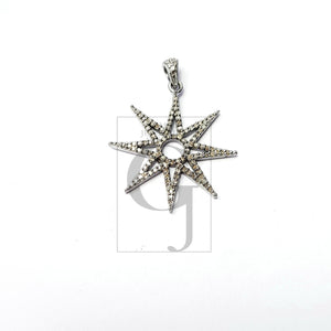 Beautiful Starburst Rosecut Pave Diamond Pendant 925 Sterling Silver Handmade Finish Start Design Diamond Pendant Jewelry