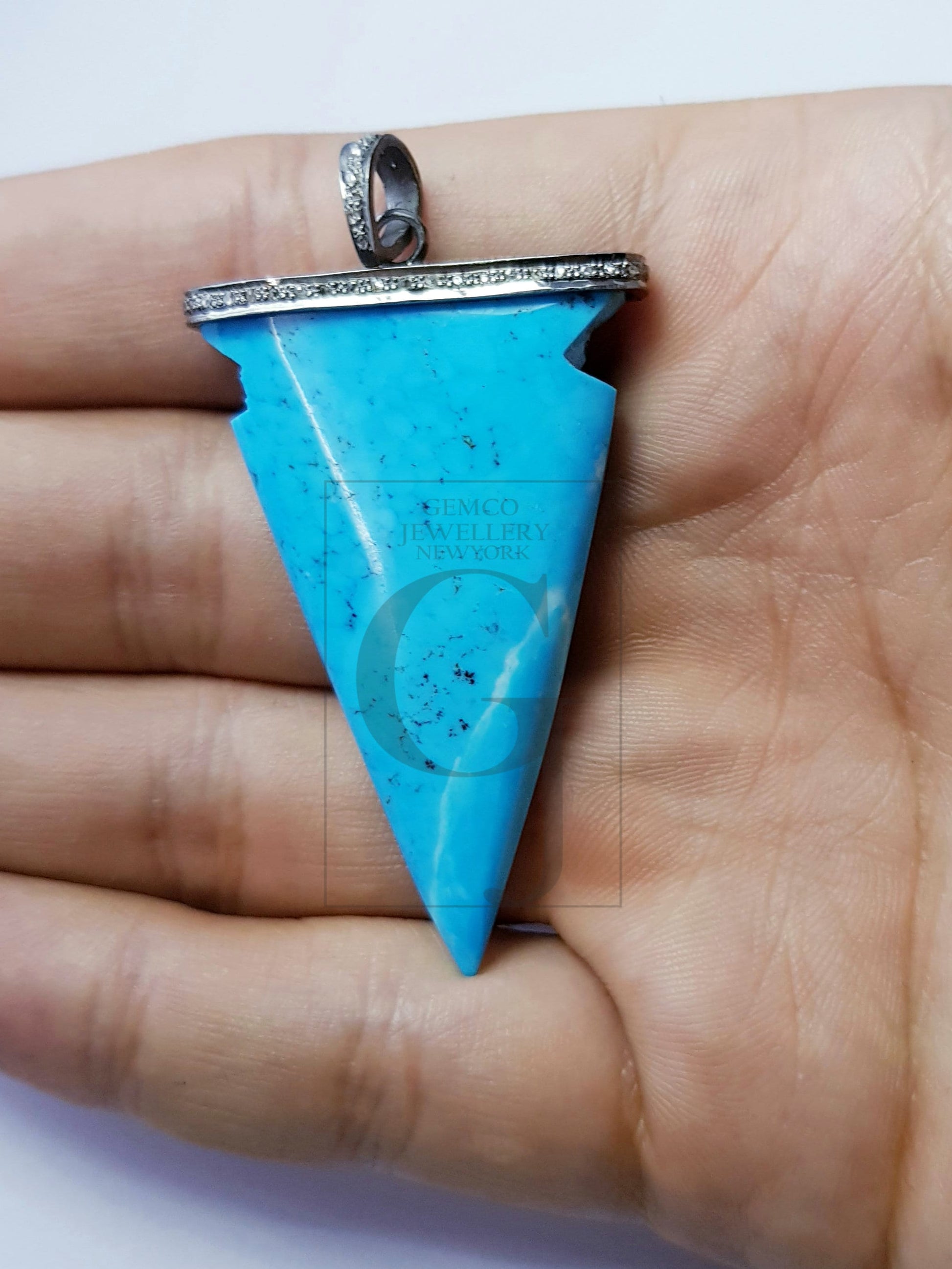 Rosecut pave diamond pendant 925 sterling silver handmade turquoise arrowhead design diamond pendant jewelry turquoise stone