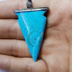 Rosecut pave diamond pendant 925 sterling silver handmade turquoise arrowhead design diamond pendant jewelry turquoise stone