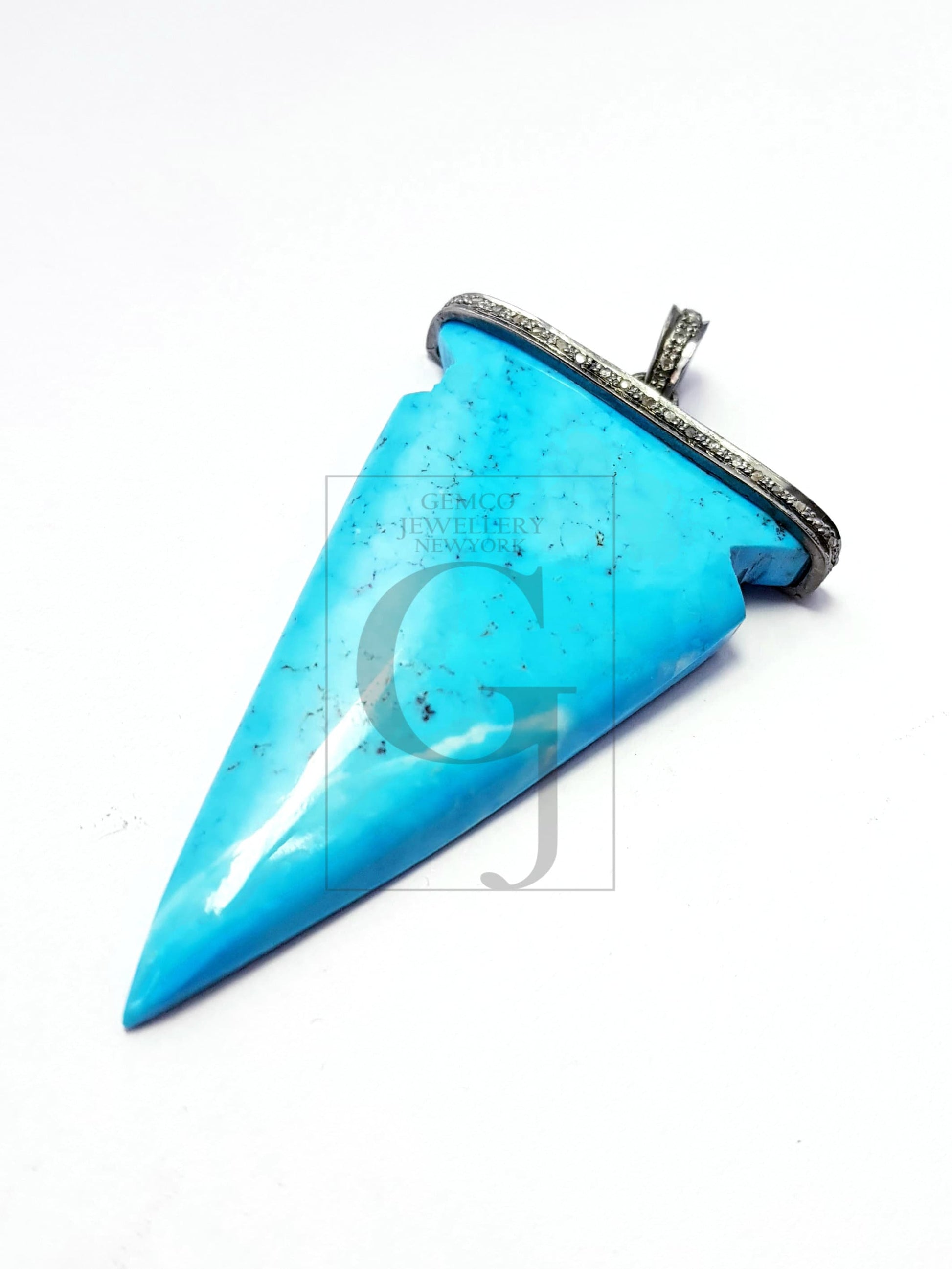 Rosecut pave diamond pendant 925 sterling silver handmade turquoise arrowhead design diamond pendant jewelry turquoise stone