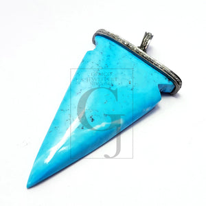 Rosecut pave diamond pendant 925 sterling silver handmade turquoise arrowhead design diamond pendant jewelry turquoise stone