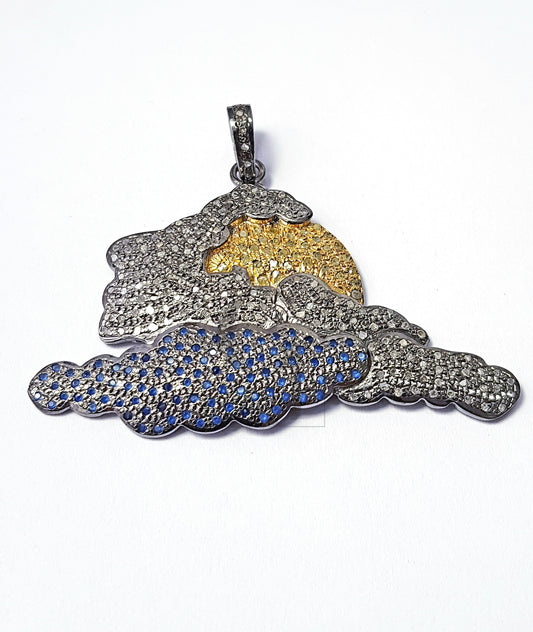Hope from Rising Sun Pave diamond rosecut 925 sterling silver pendant handmade diamond pendant sun and cloud beautiful pave diamond pendant