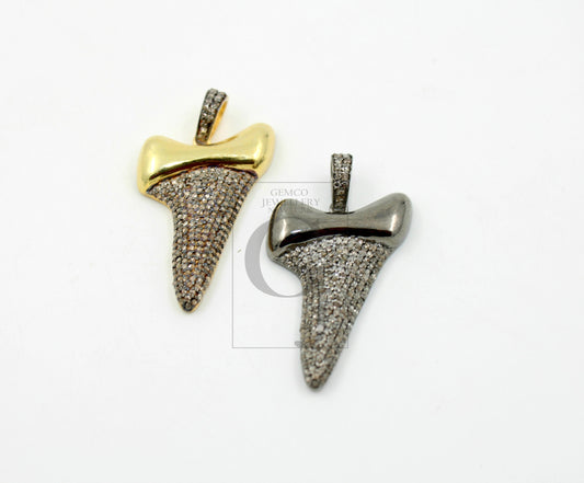 Beautiful Shark Tooth Designer Pendant Rosecut Pave Diamond Pendant 925 Sterling Silver Handmade Finish Diamond Jewelry Necklace Pendant