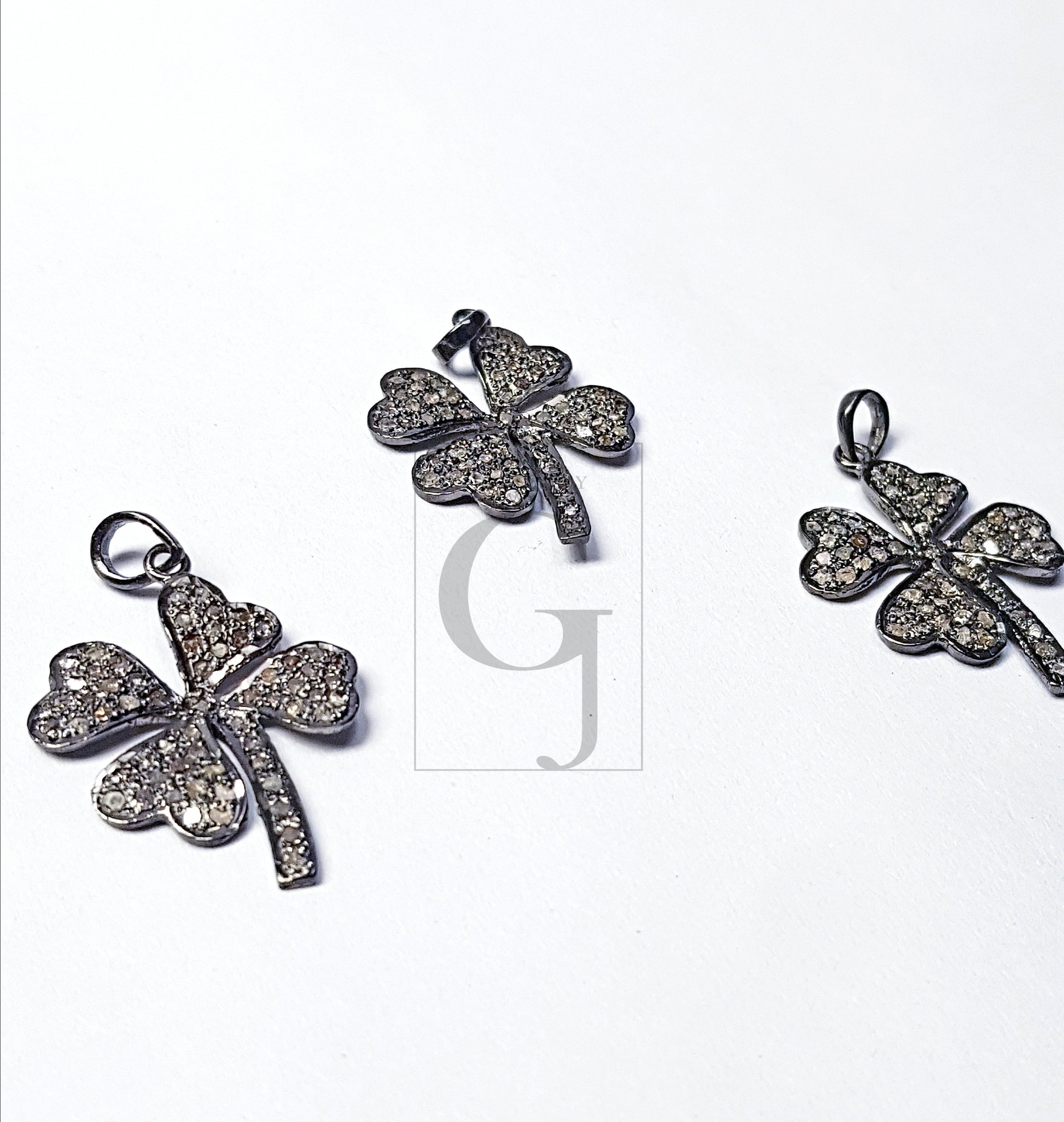 Pave diamond rosecut pendant 925 sterling silver pendant handmade diamond pendant lucky leaf design beautiful diamond pendant chaem