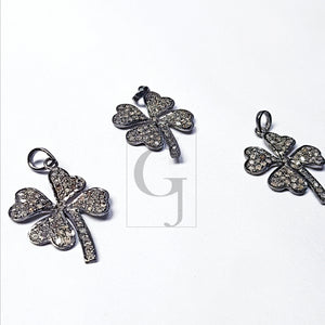 Pave diamond rosecut pendant 925 sterling silver pendant handmade diamond pendant lucky leaf design beautiful diamond pendant chaem