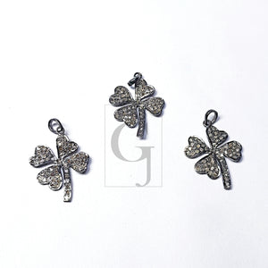 Pave diamond rosecut pendant 925 sterling silver pendant handmade diamond pendant lucky leaf design beautiful diamond pendant chaem