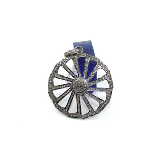 Very beautiful wheel designer Rosecut pave diamond pendant 925 sterling silver handmade finish diamond jewelry necklace pendant