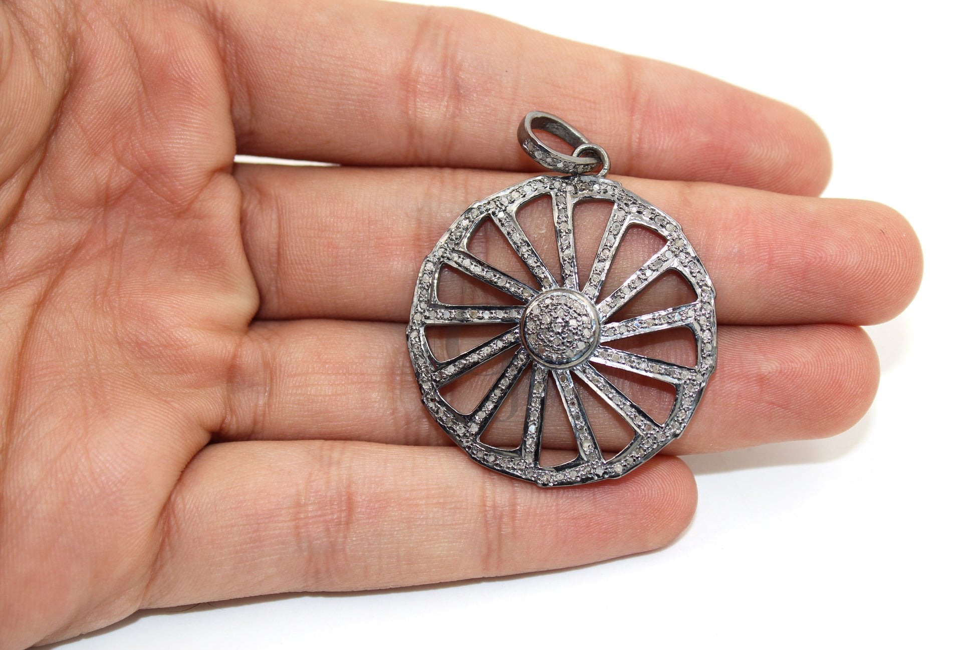 Very beautiful wheel designer Rosecut pave diamond pendant 925 sterling silver handmade finish diamond jewelry necklace pendant