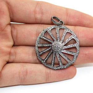Very beautiful wheel designer Rosecut pave diamond pendant 925 sterling silver handmade finish diamond jewelry necklace pendant