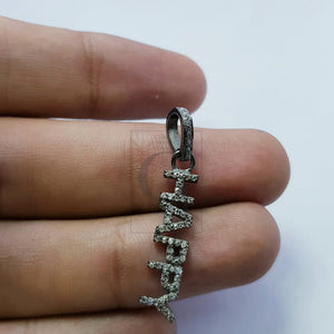 Very beautiful HAPPY word designer Rosecut pave diamond pendant 925 sterling silver handmade finish diamond jewelry pendant