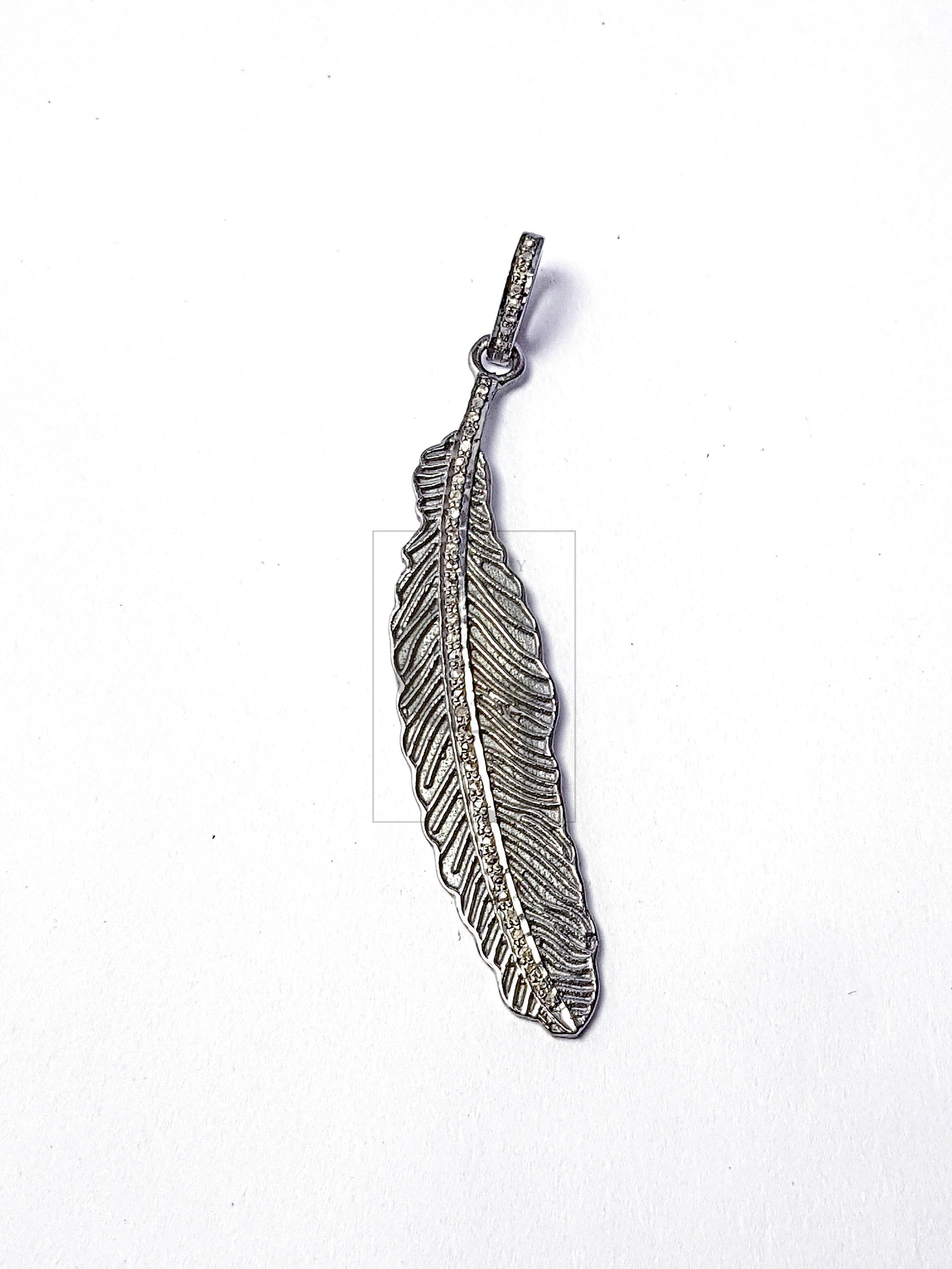 Very beautiful feather designed shaped diamond pendant Pave diamond rosecut pendant 925 sterling silver pendant handmade diamond pendant