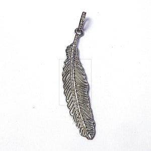 Very beautiful feather designed shaped diamond pendant Pave diamond rosecut pendant 925 sterling silver pendant handmade diamond pendant