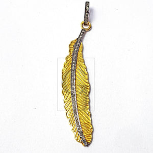 Very beautiful feather designed shaped diamond pendant Pave diamond rosecut pendant 925 sterling silver pendant handmade diamond pendant