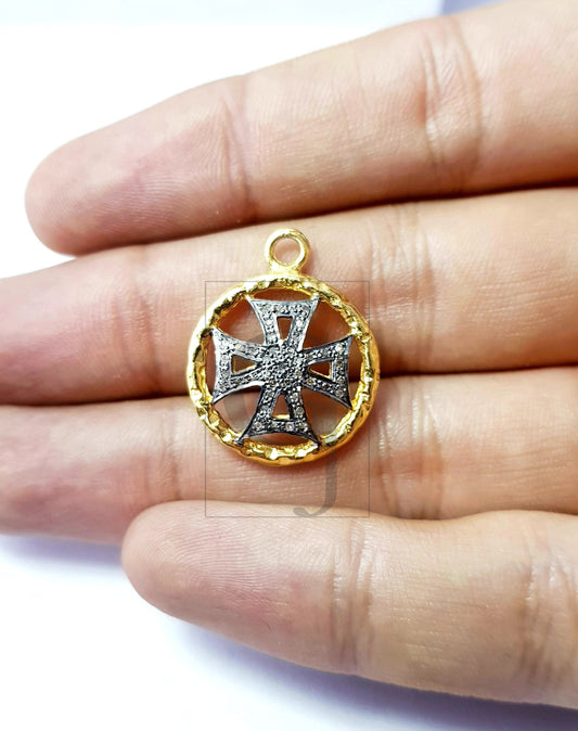 Circle design Rosecut pave diamond pendant 925 sterling silver handmade finish cross design diamond pendant jewelry