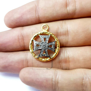 Circle design Rosecut pave diamond pendant 925 sterling silver handmade finish cross design diamond pendant jewelry