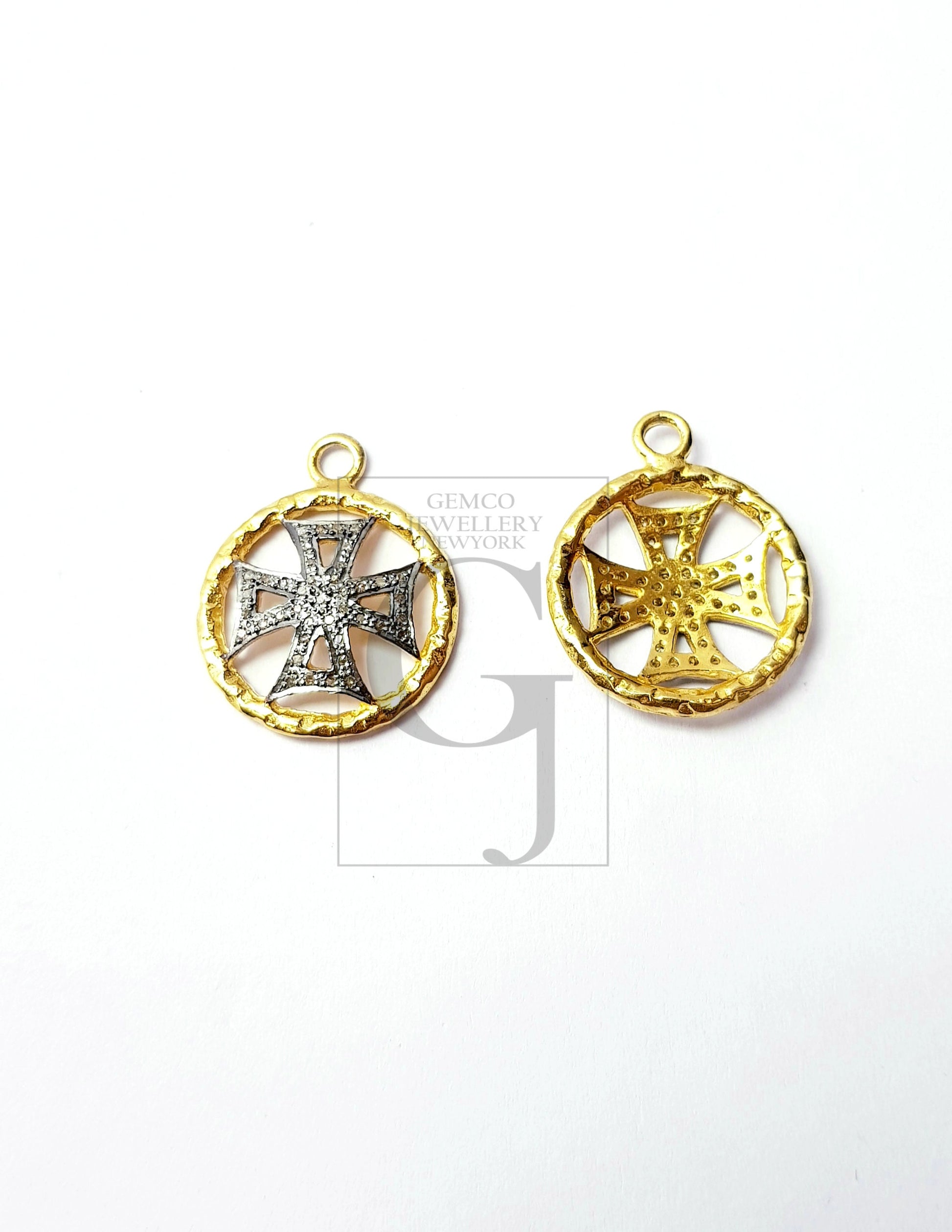 Circle design Rosecut pave diamond pendant 925 sterling silver handmade finish cross design diamond pendant jewelry