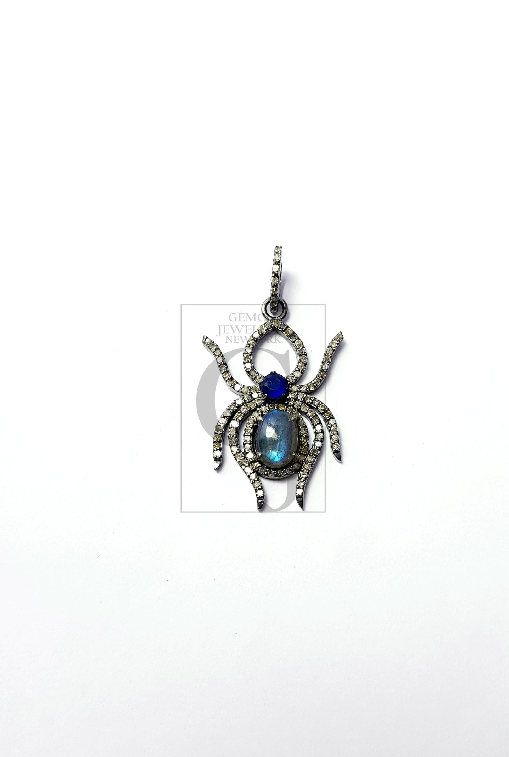 Spider Design Color Stone Style Rosecut Pave Diamond Pendant 925 Sterling Silver Handmade Finish Diamond Pendant Jewelry