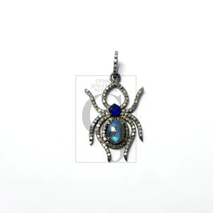 Spider Design Color Stone Style Rosecut Pave Diamond Pendant 925 Sterling Silver Handmade Finish Diamond Pendant Jewelry