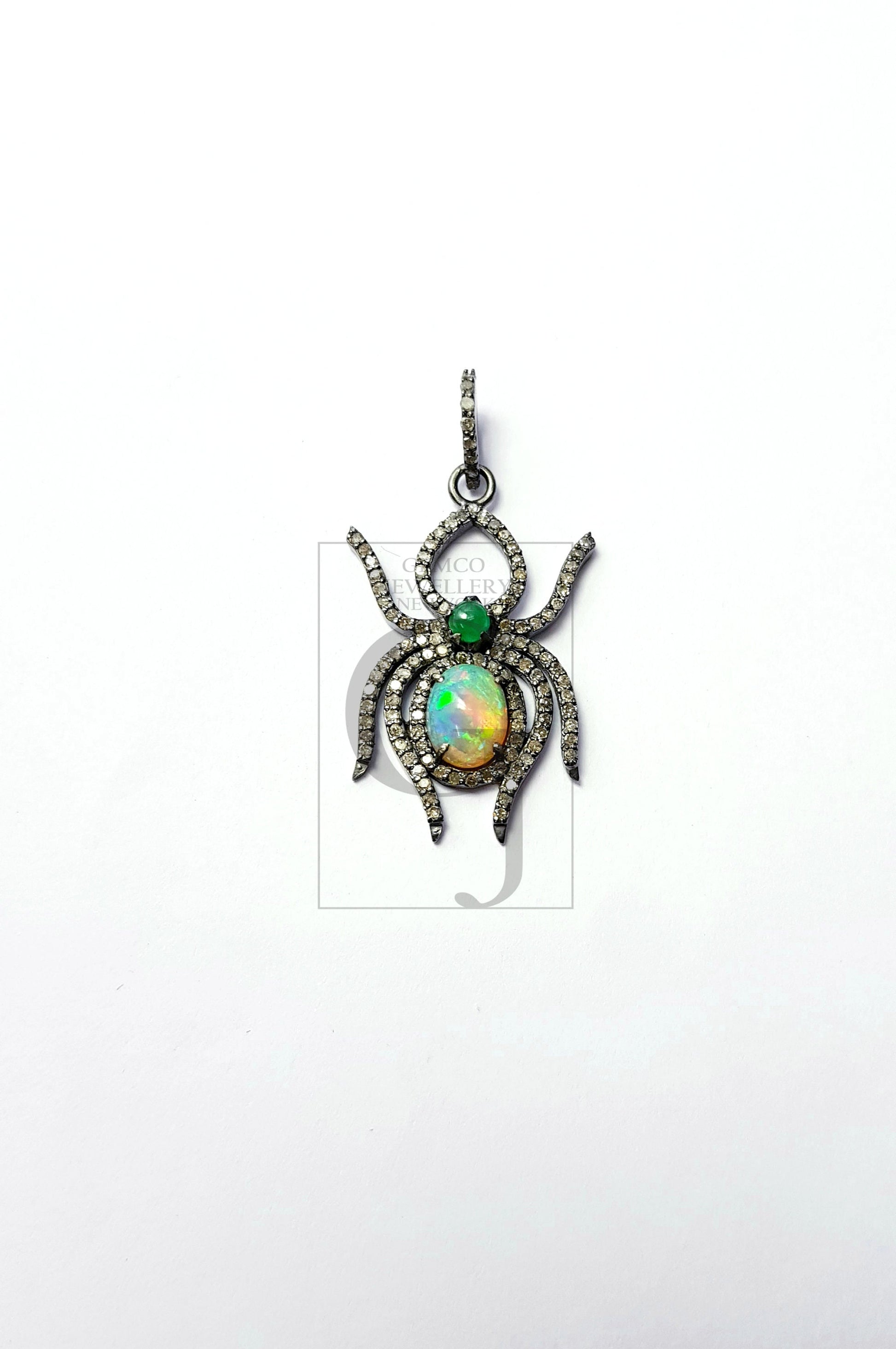 Spider Design Color Stone Style Rosecut Pave Diamond Pendant 925 Sterling Silver Handmade Finish Diamond Pendant Jewelry