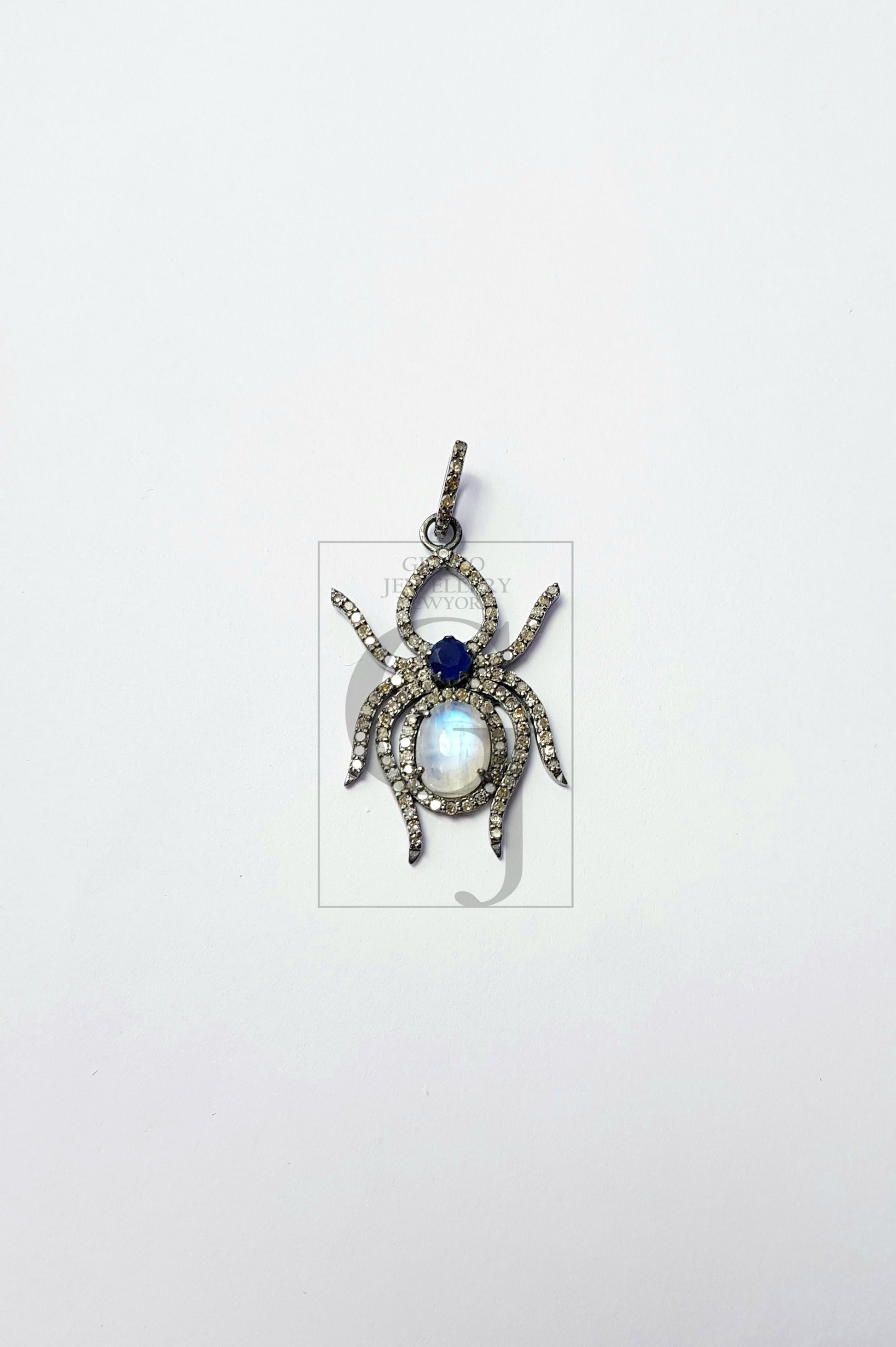 Spider Design Color Stone Style Rosecut Pave Diamond Pendant 925 Sterling Silver Handmade Finish Diamond Pendant Jewelry