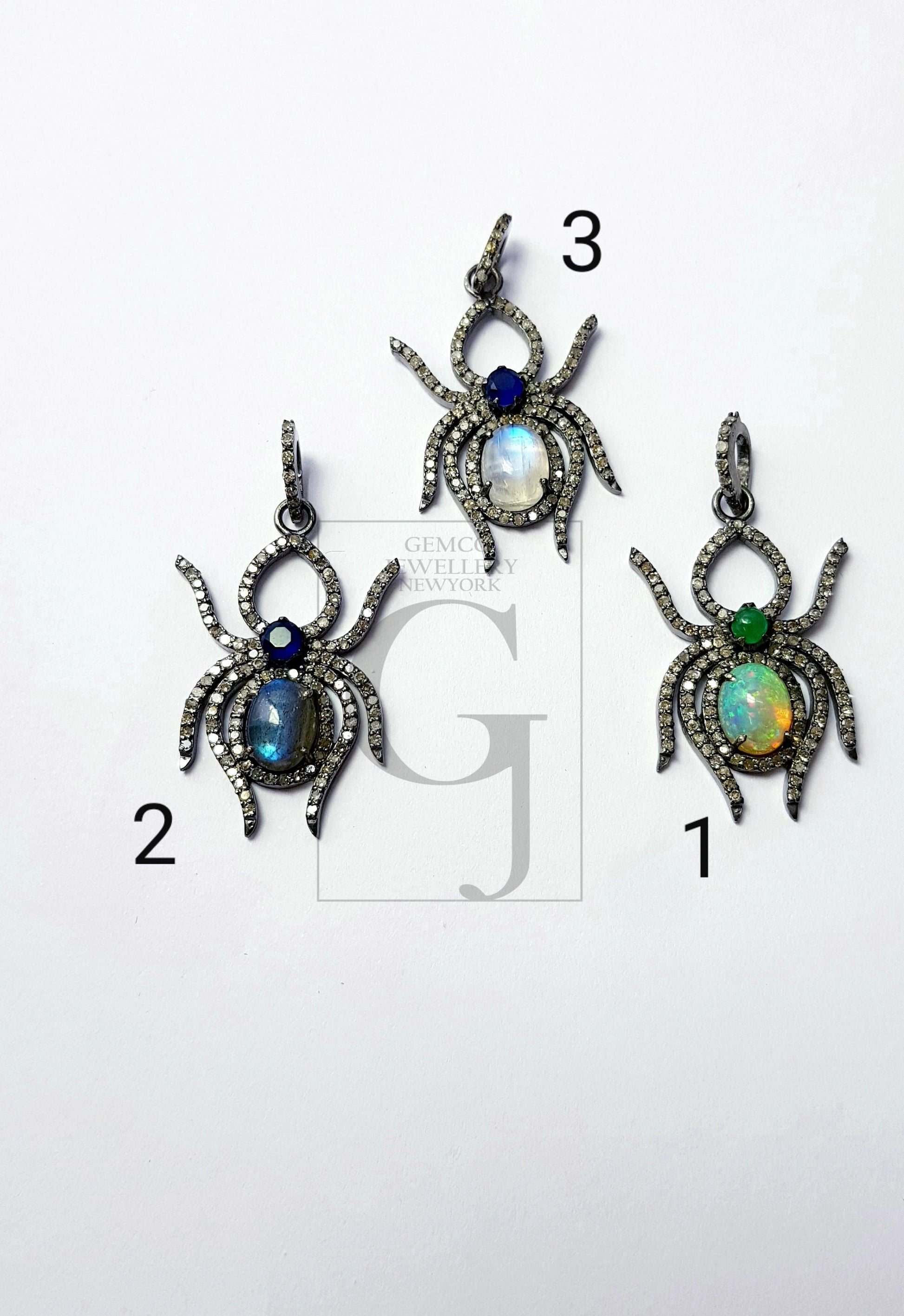Spider Design Color Stone Style Rosecut Pave Diamond Pendant 925 Sterling Silver Handmade Finish Diamond Pendant Jewelry