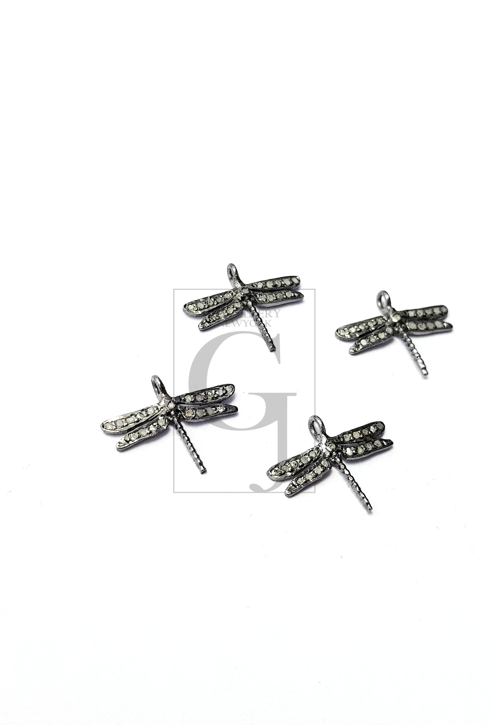 5pcs Beautiful dragonfly design Rosecut pave diamond pendant 925 sterling silver handmade finish diamond pendant jewelry charms