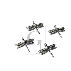 5pcs Beautiful dragonfly design Rosecut pave diamond pendant 925 sterling silver handmade finish diamond pendant jewelry charms