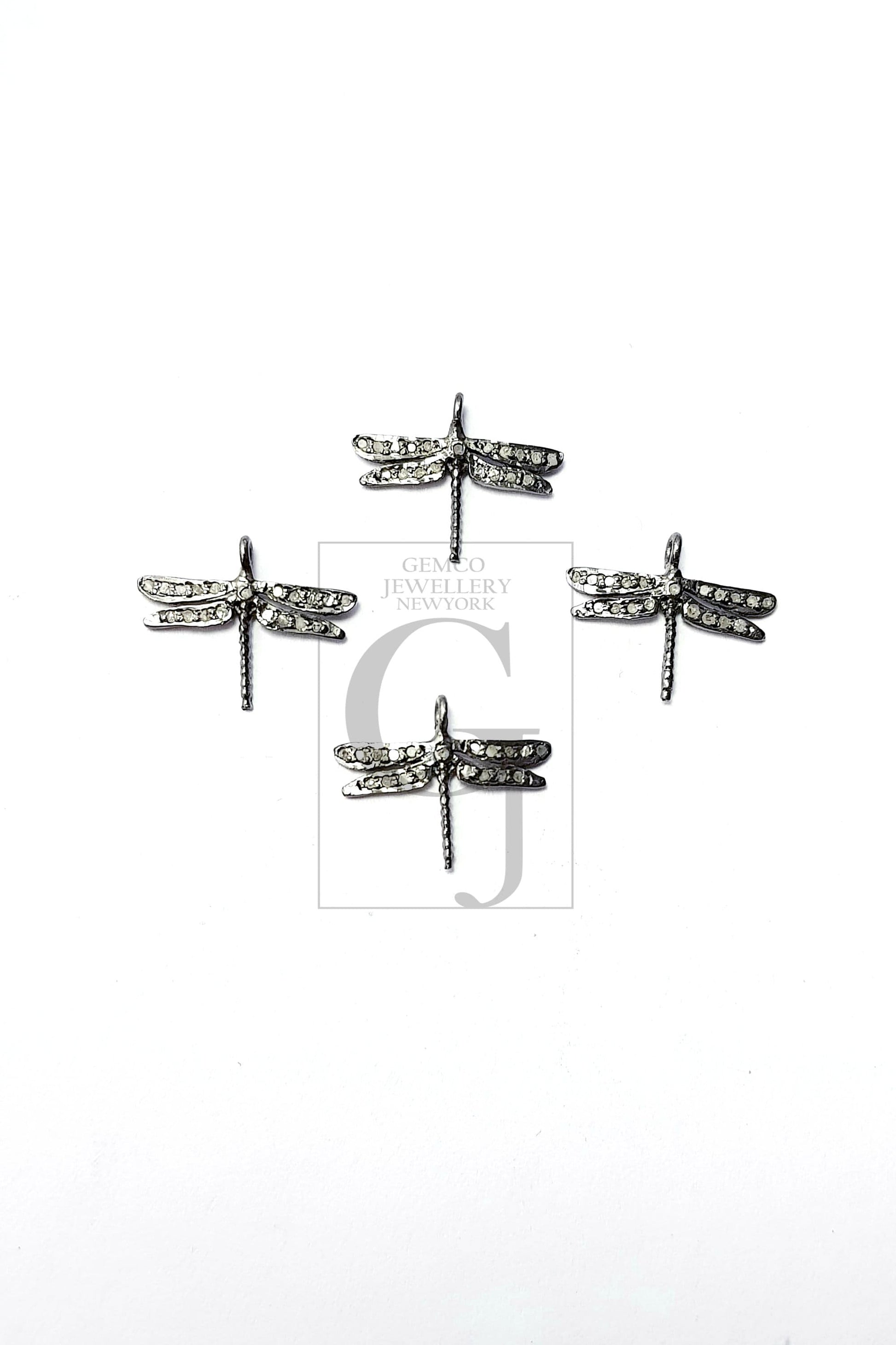 5pcs Beautiful dragonfly design Rosecut pave diamond pendant 925 sterling silver handmade finish diamond pendant jewelry charms