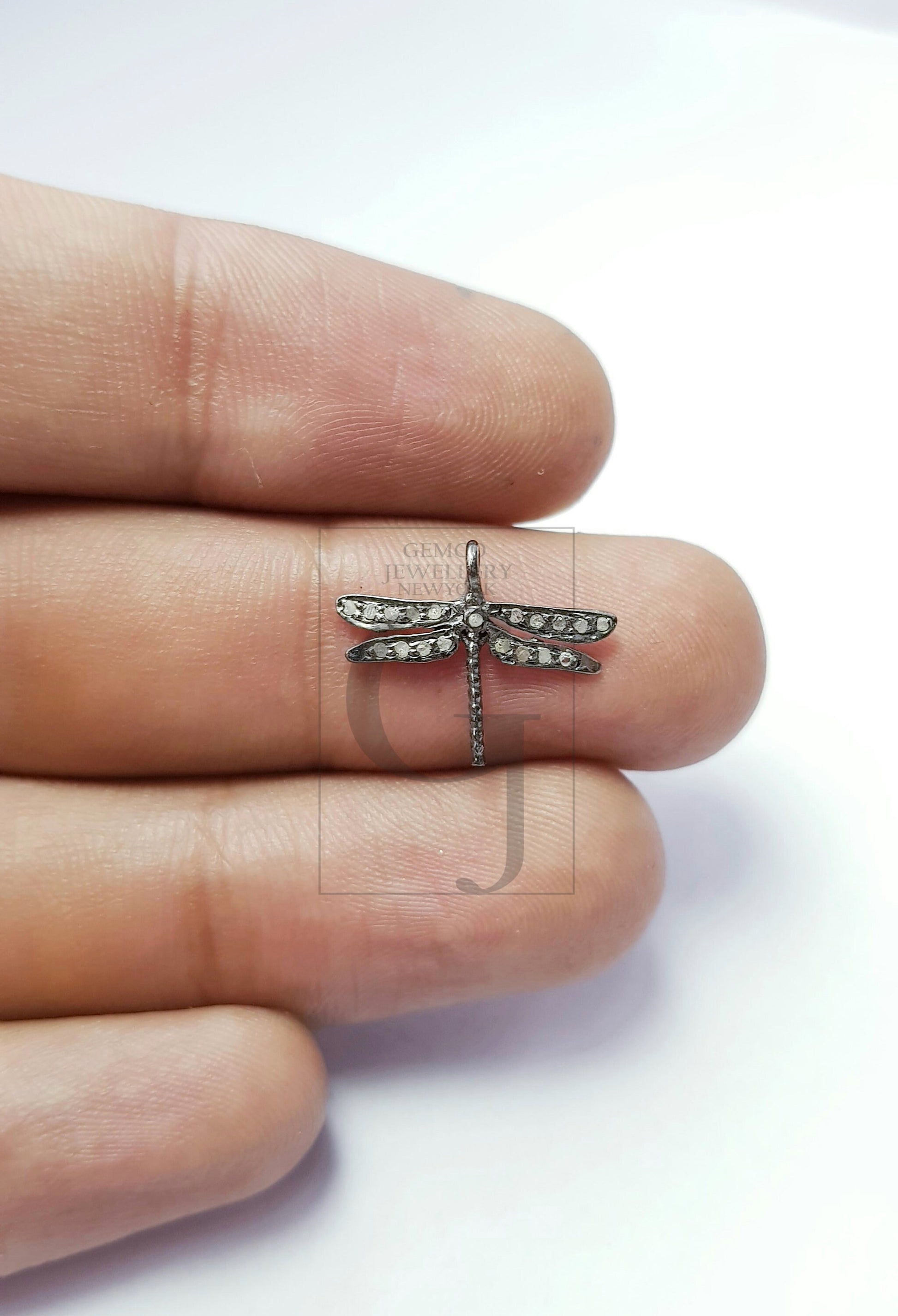 5pcs Beautiful dragonfly design Rosecut pave diamond pendant 925 sterling silver handmade finish diamond pendant jewelry charms