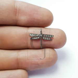 5pcs Beautiful dragonfly design Rosecut pave diamond pendant 925 sterling silver handmade finish diamond pendant jewelry charms
