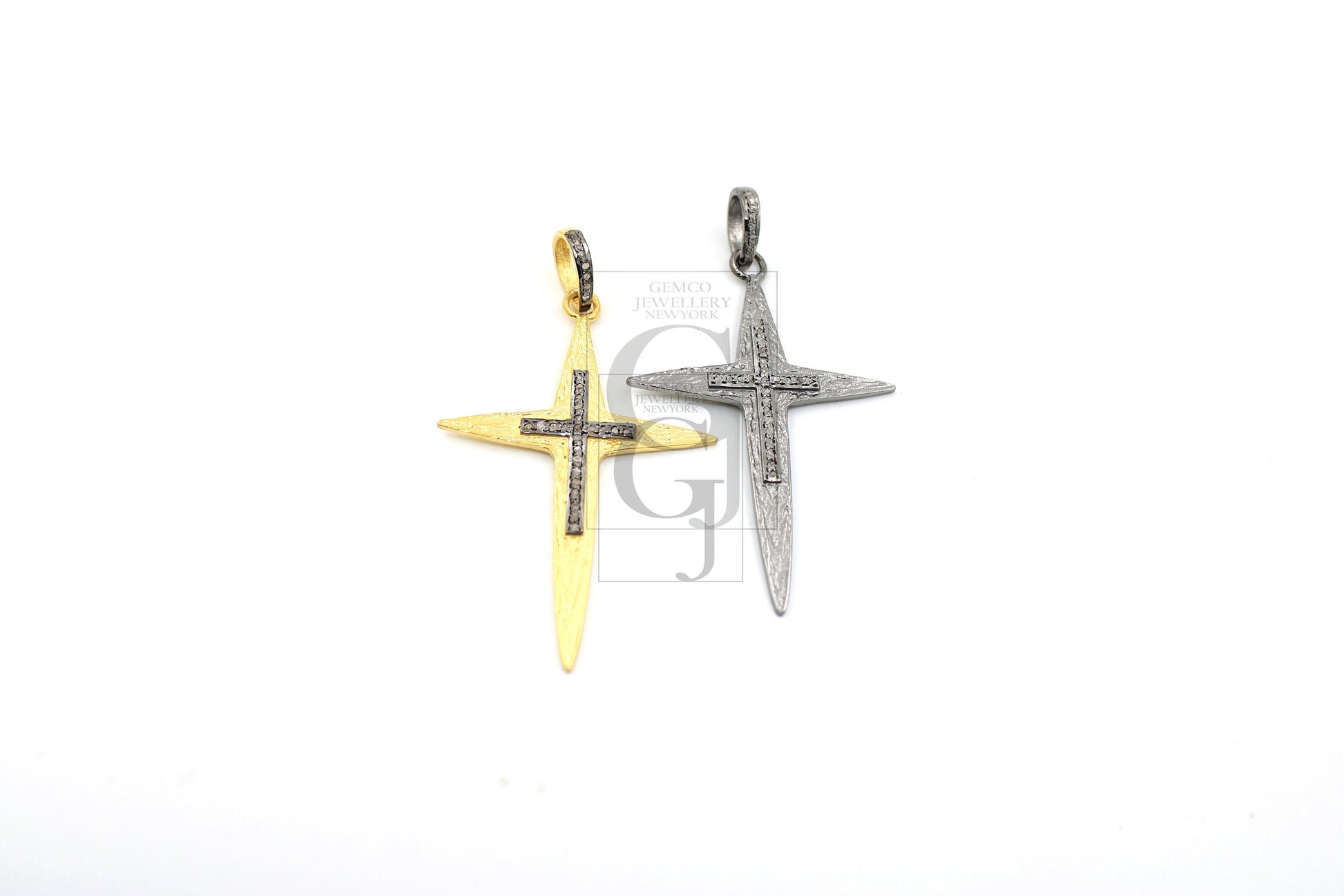 Sword Style Cross Designer Diamond Pendant Rosecut Pave Diamond Pendant 925 Sterling Silver Handmade Finish Diamond Jewelry Necklace Pendant