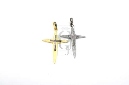 Sword Style Cross Designer Diamond Pendant Rosecut Pave Diamond Pendant 925 Sterling Silver Handmade Finish Diamond Jewelry Necklace Pendant
