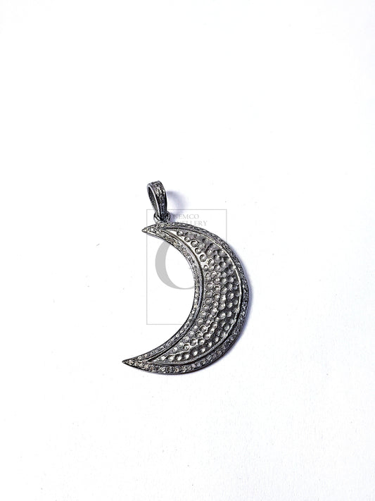 Pave diamond rosecut pendant 925 sterling silver pendant handmade diamond pendant very beautiful moon design pave diamond pendant