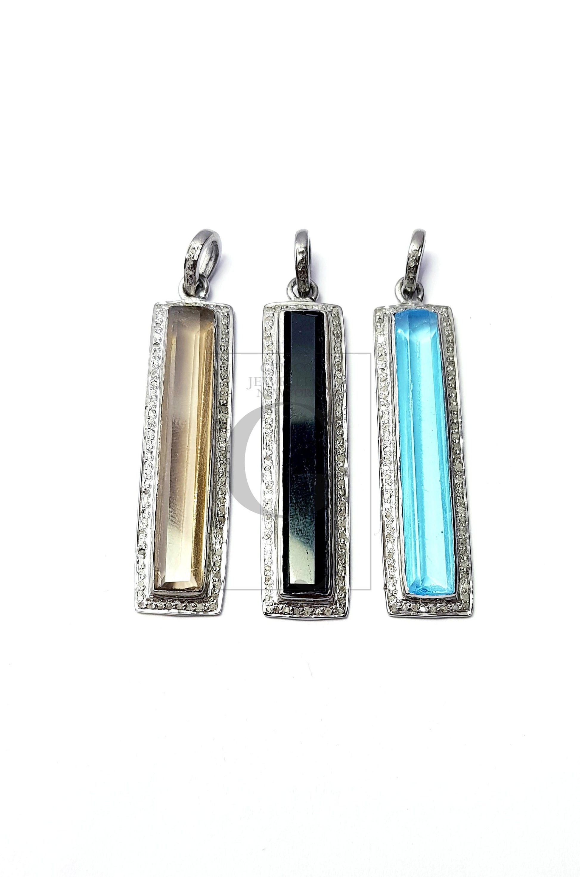 Very beautiful Rosecut Pave Diamond Multi Gemstone Bar Pendant 925 Sterling Silver Gemstone Pendant stone dog tag pendant