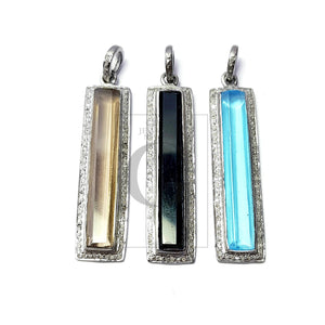 Very beautiful Rosecut Pave Diamond Multi Gemstone Bar Pendant 925 Sterling Silver Gemstone Pendant stone dog tag pendant