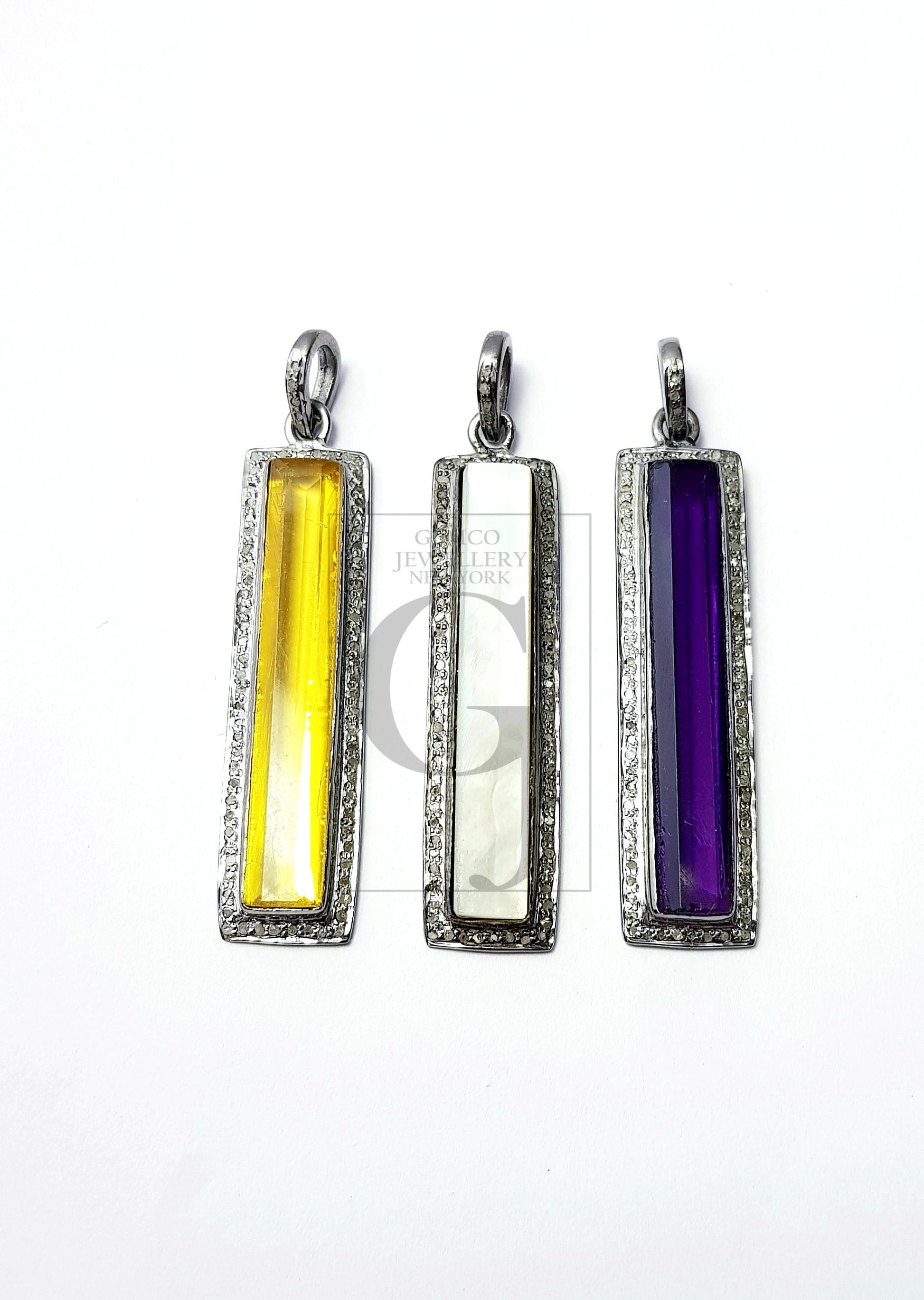 Very beautiful Rosecut Pave Diamond Multi Gemstone Bar Pendant 925 Sterling Silver Gemstone Pendant stone dog tag pendant