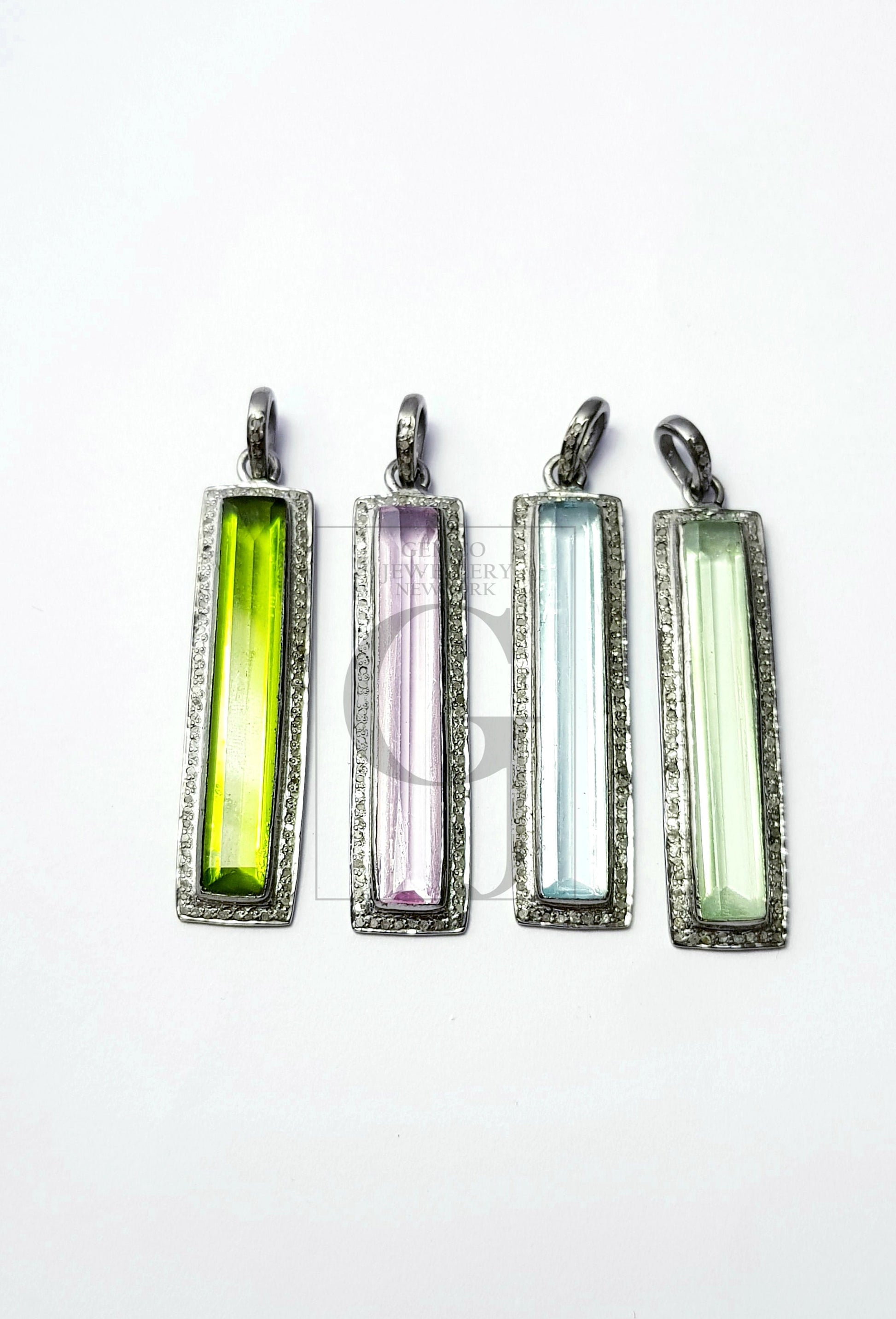 Very beautiful Rosecut Pave Diamond Multi Gemstone Bar Pendant 925 Sterling Silver Gemstone Pendant stone dog tag pendant