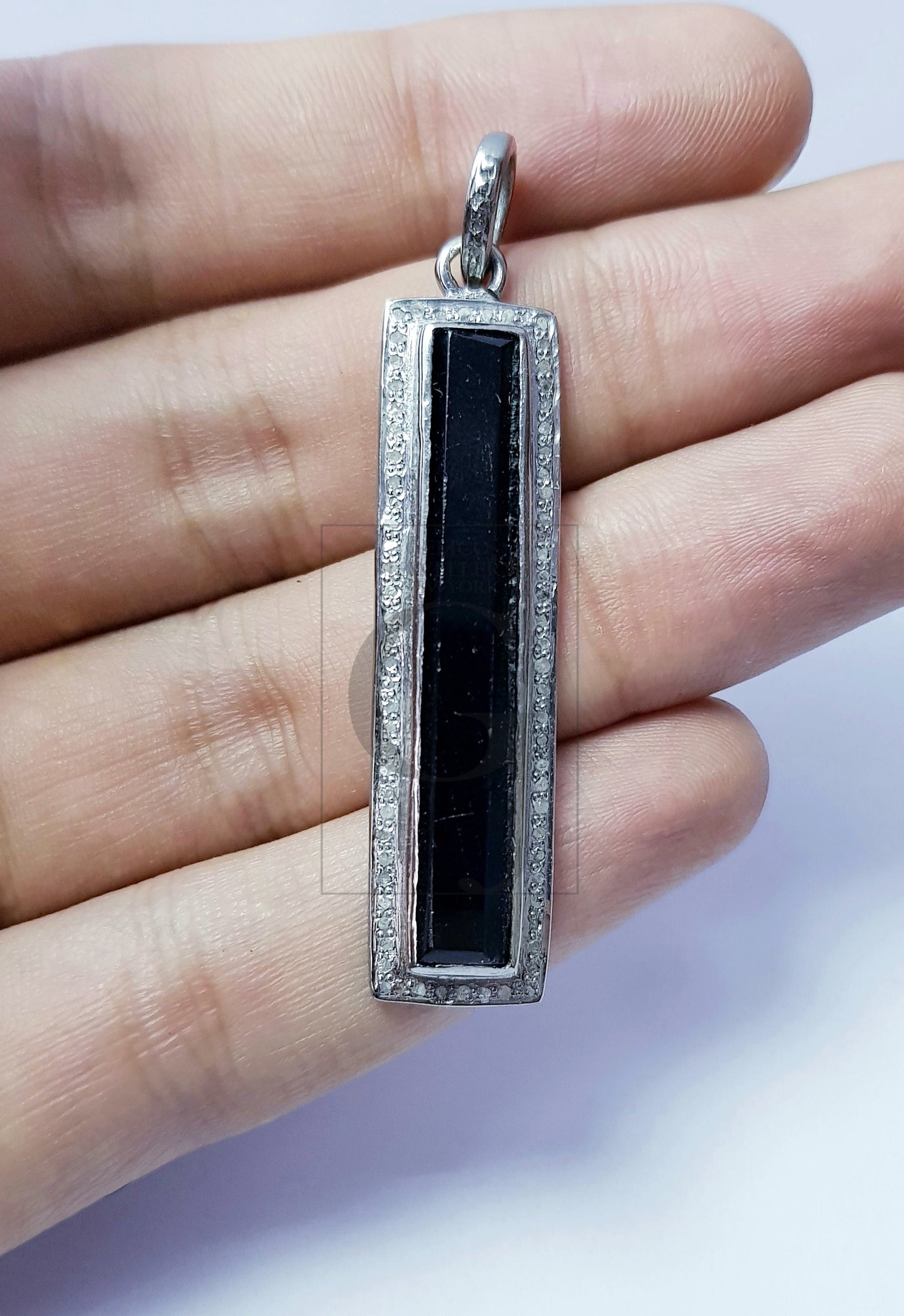 Very beautiful Rosecut Pave Diamond Multi Gemstone Bar Pendant 925 Sterling Silver Gemstone Pendant stone dog tag pendant