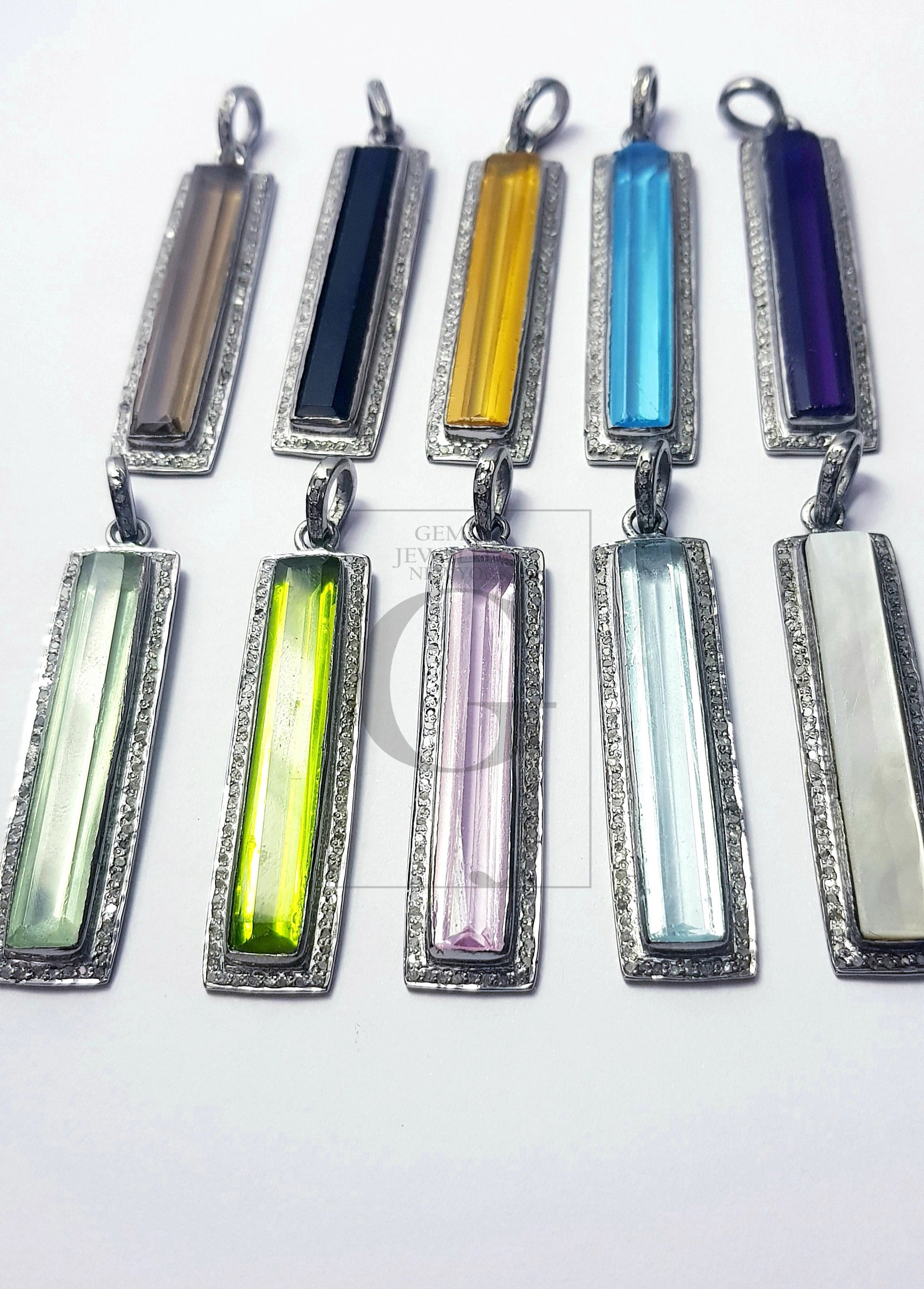 Very beautiful Rosecut Pave Diamond Multi Gemstone Bar Pendant 925 Sterling Silver Gemstone Pendant stone dog tag pendant